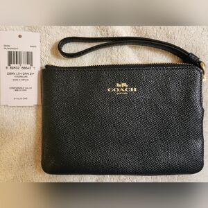 NWT Authentic Coach Midnight Blue Leather w Gold Corner Zip Wristlet